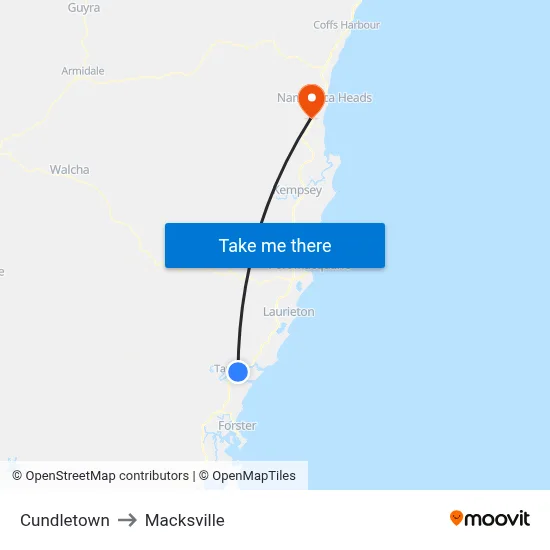 Cundletown to Macksville map