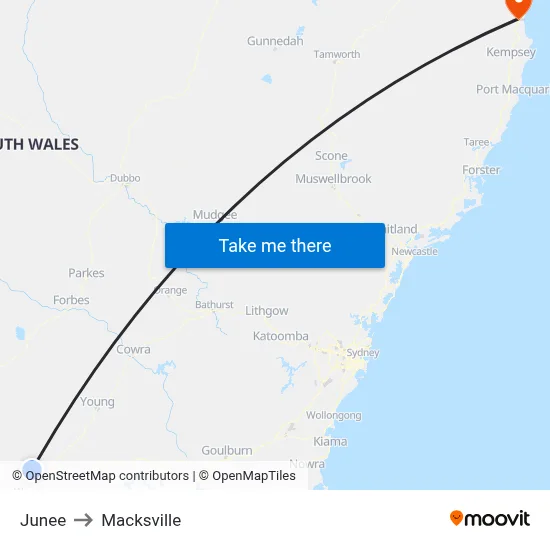 Junee to Macksville map