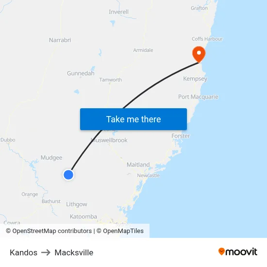 Kandos to Macksville map