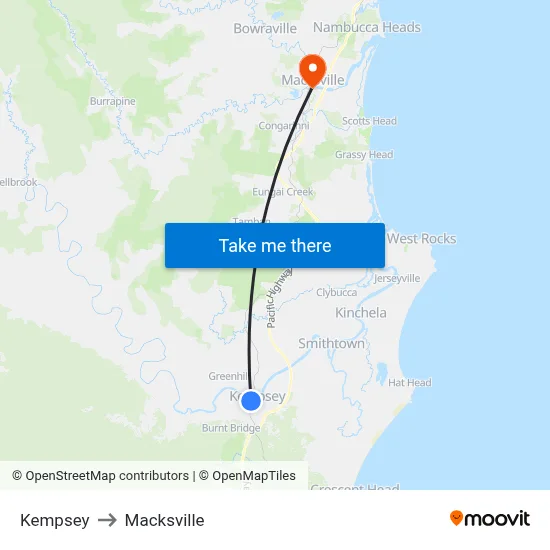 Kempsey to Macksville map