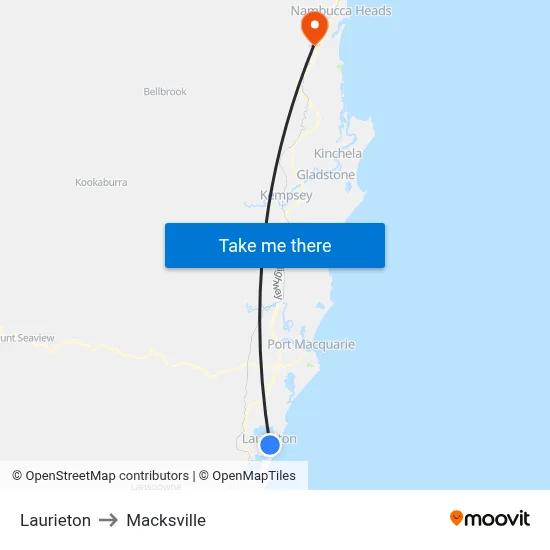 Laurieton to Macksville map