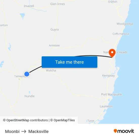 Moonbi to Macksville map