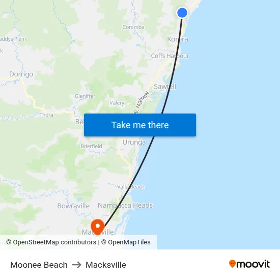 Moonee Beach to Macksville map