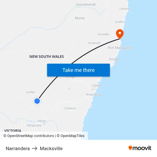 Narrandera to Macksville map