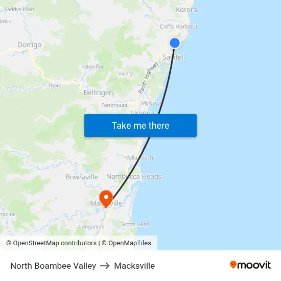 North Boambee Valley to Macksville map