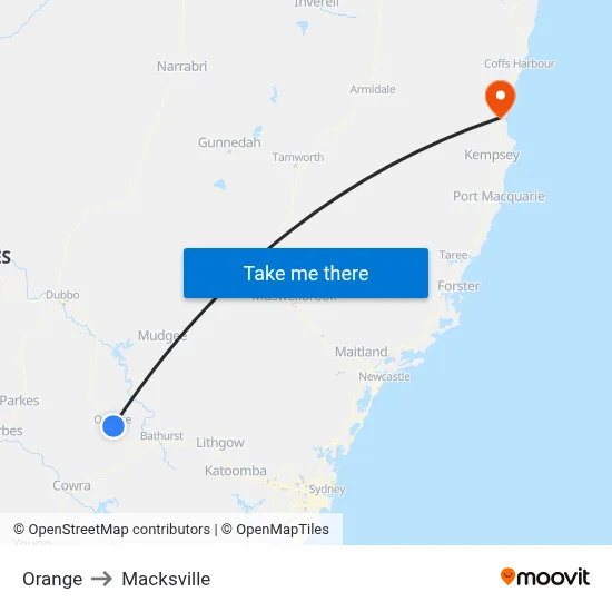 Orange to Macksville map