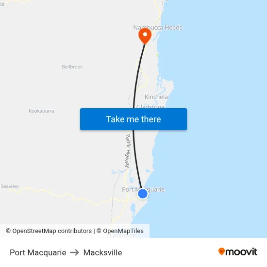 Port Macquarie to Macksville map
