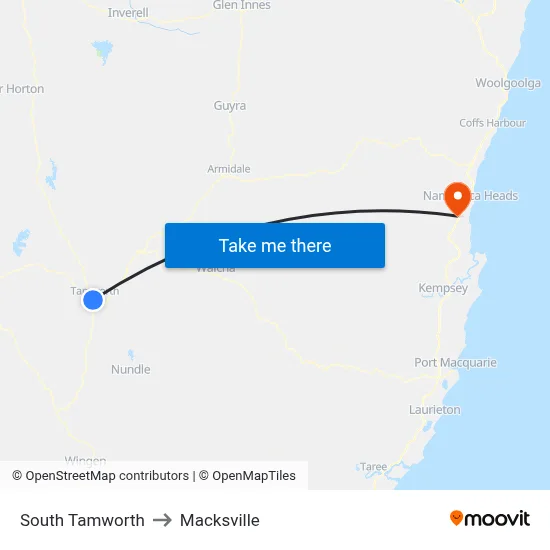 South Tamworth to Macksville map