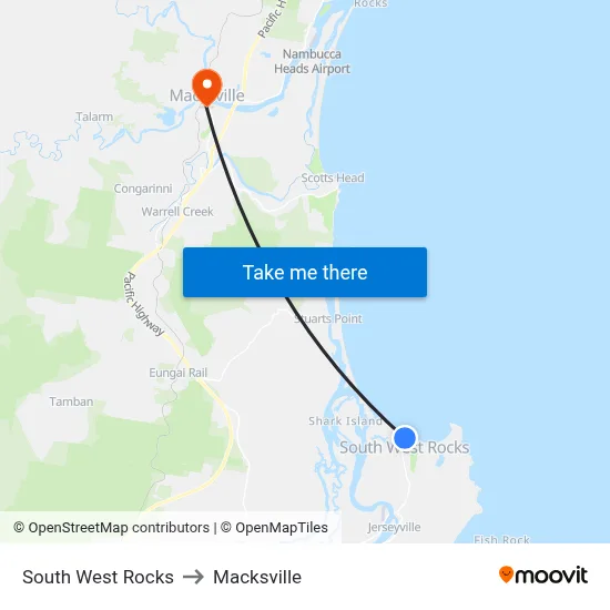South West Rocks to Macksville map