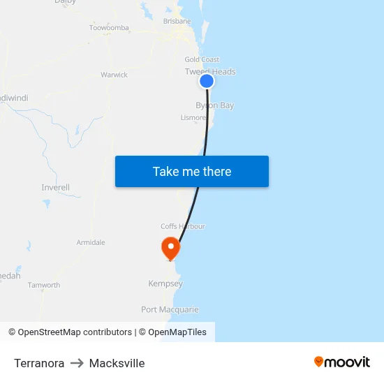 Terranora to Macksville map