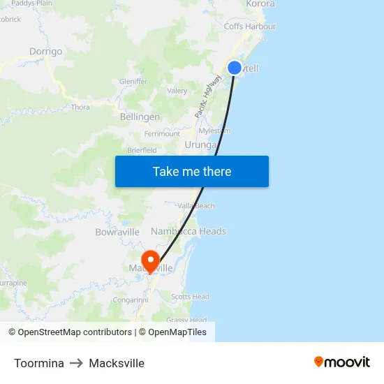 Toormina to Macksville map