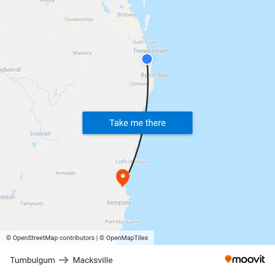 Tumbulgum to Macksville map