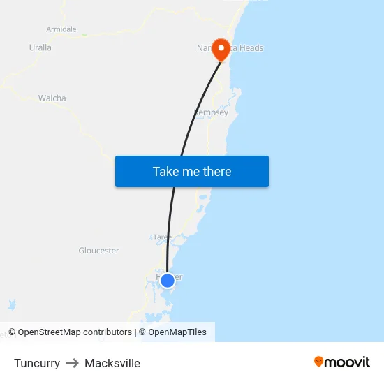 Tuncurry to Macksville map