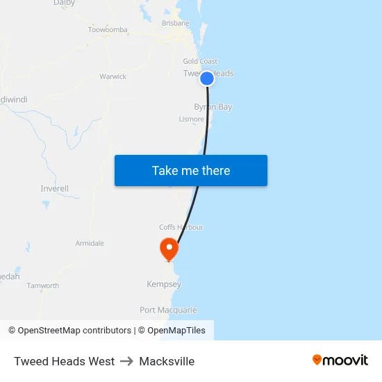 Tweed Heads West to Macksville map