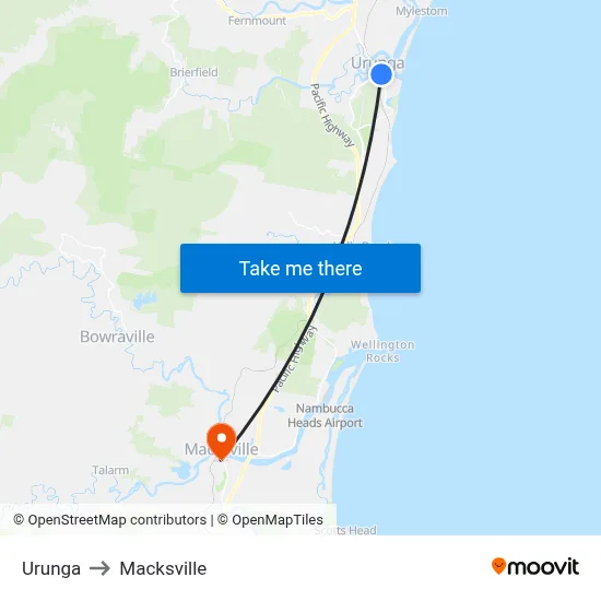 Urunga to Macksville map