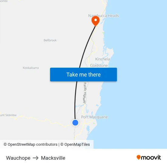 Wauchope to Macksville map