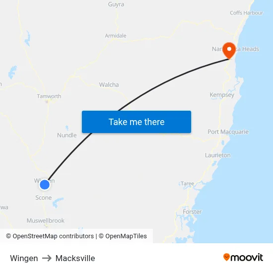 Wingen to Macksville map