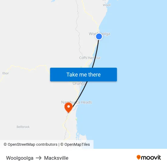 Woolgoolga to Macksville map