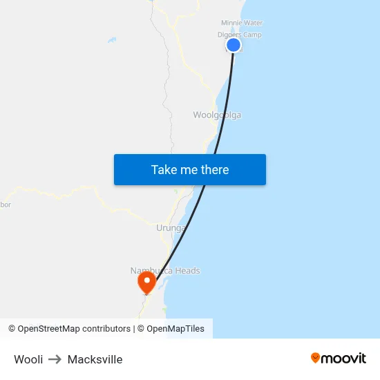 Wooli to Macksville map