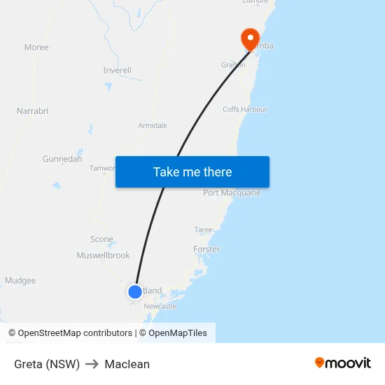 Greta (NSW) to Maclean map