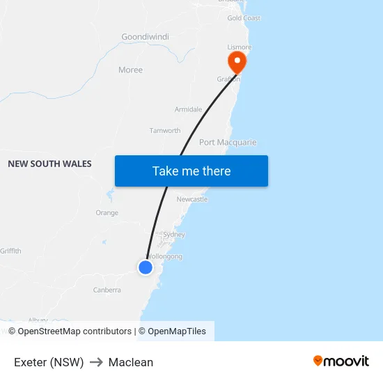 Exeter (NSW) to Maclean map