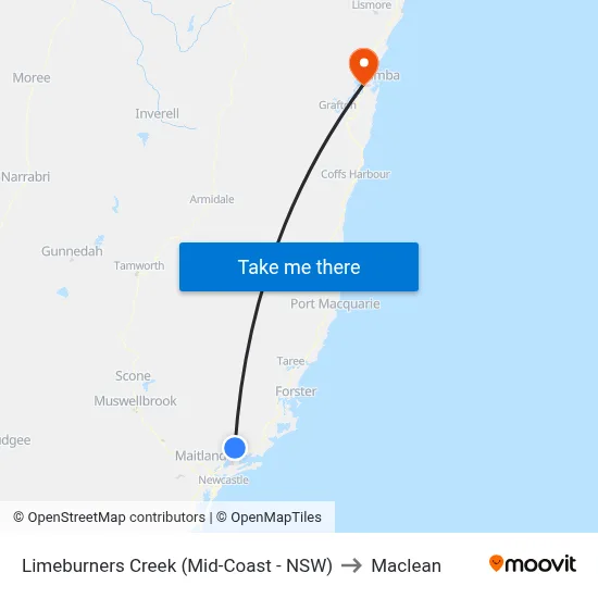 Limeburners Creek (Mid-Coast - NSW) to Maclean map