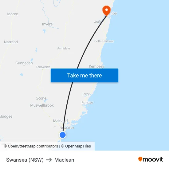 Swansea (NSW) to Maclean map