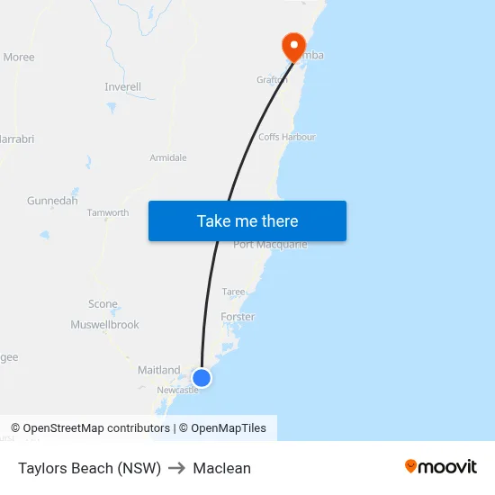 Taylors Beach (NSW) to Maclean map