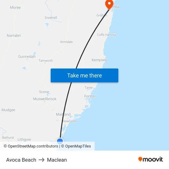 Avoca Beach to Maclean map