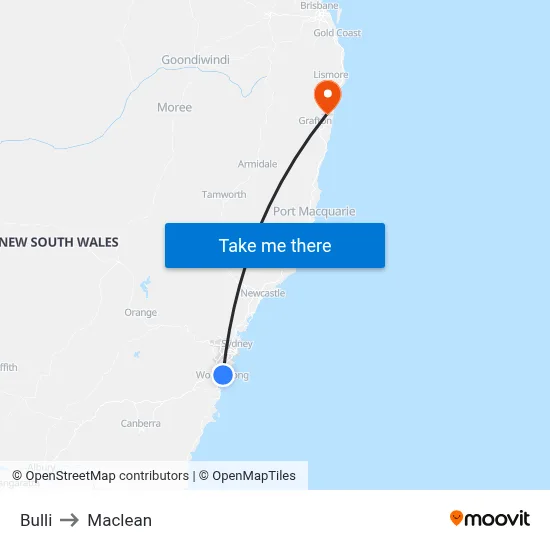 Bulli to Maclean map