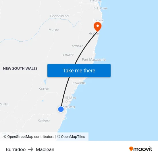 Burradoo to Maclean map