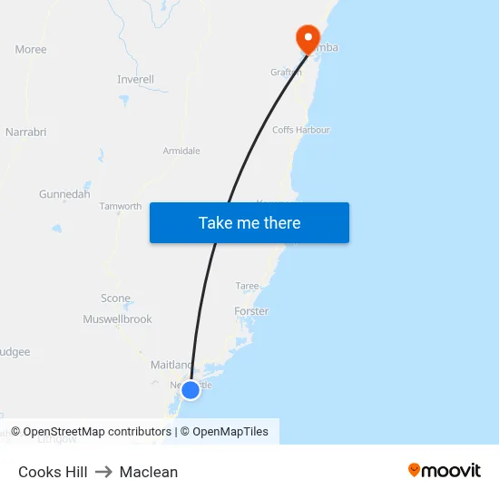 Cooks Hill to Maclean map