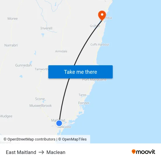 East Maitland to Maclean map