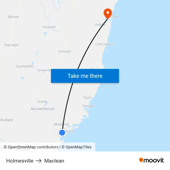 Holmesville to Maclean map
