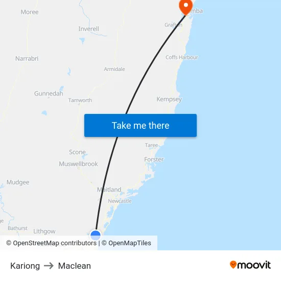 Kariong to Maclean map