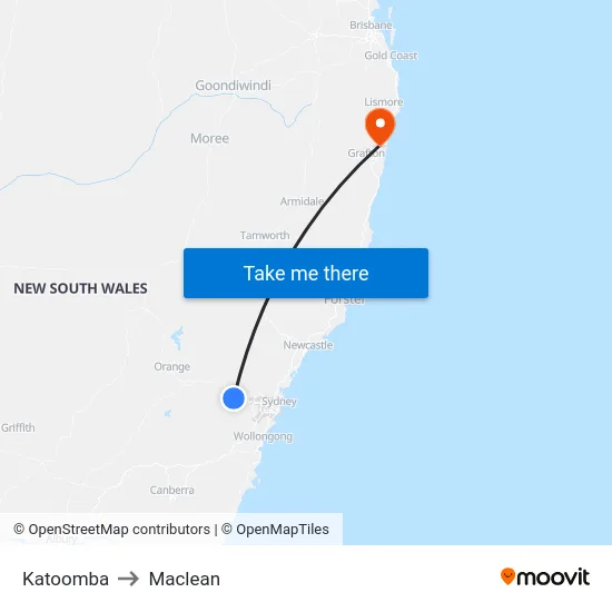 Katoomba to Maclean map