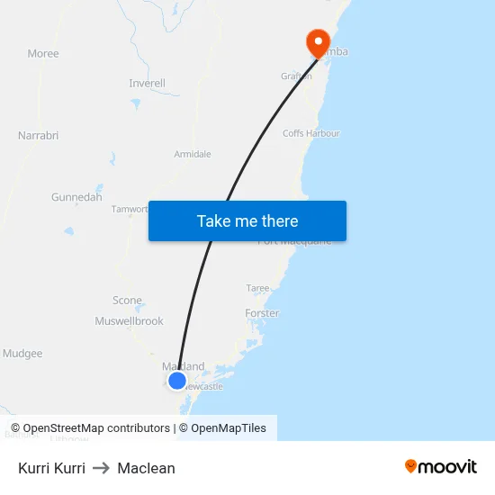 Kurri Kurri to Maclean map