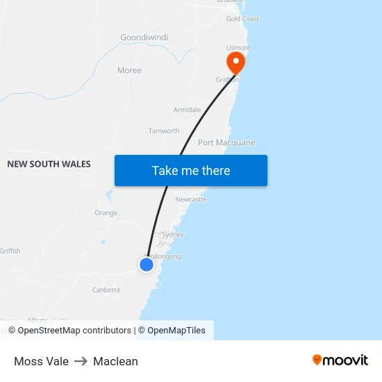 Moss Vale to Maclean map