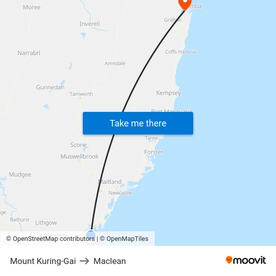 Mount Kuring-Gai to Maclean map