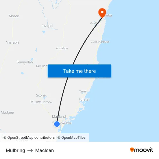 Mulbring to Maclean map