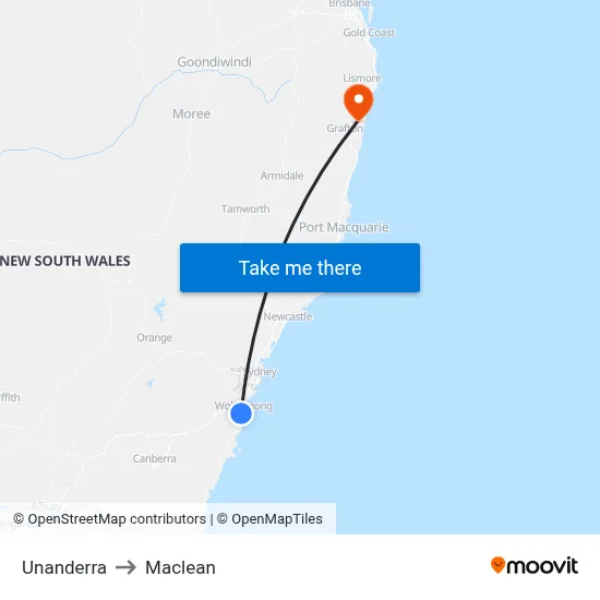Unanderra to Maclean map