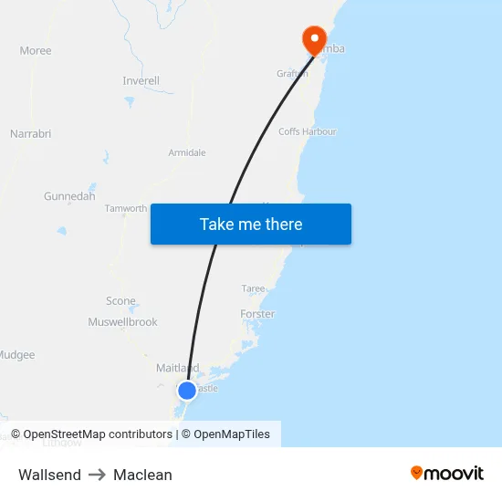 Wallsend to Maclean map