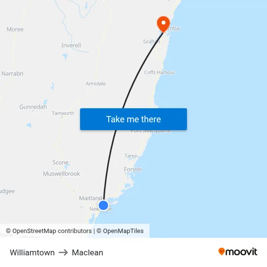 Williamtown to Maclean map