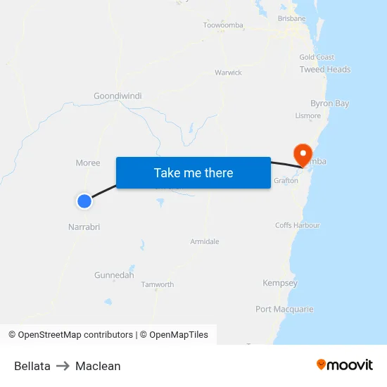 Bellata to Maclean map