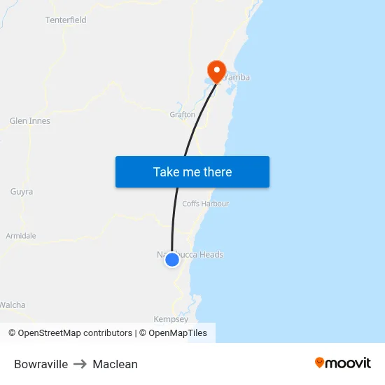 Bowraville to Maclean map