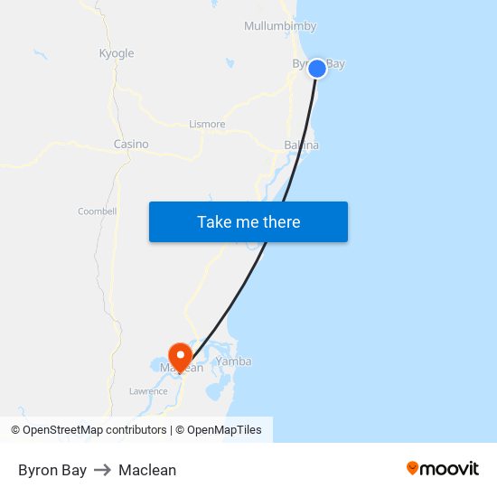 Byron Bay to Maclean map