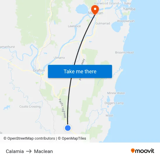Calamia to Maclean map