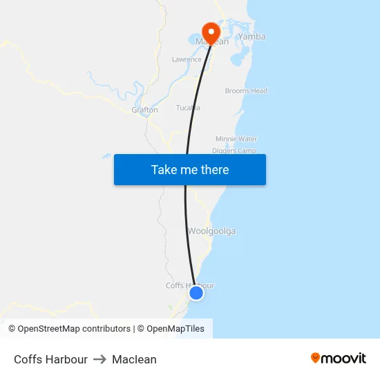 Coffs Harbour to Maclean map