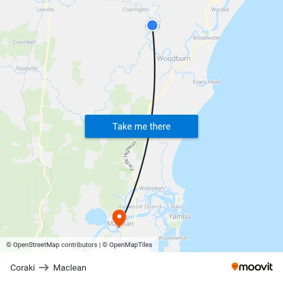 Coraki to Maclean map