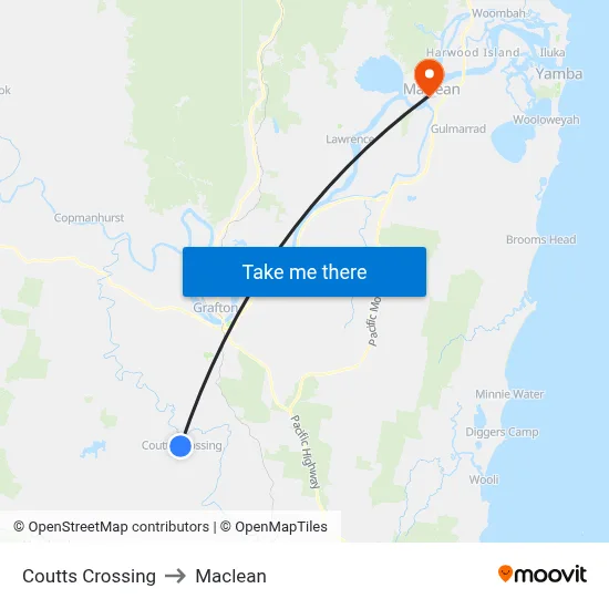 Coutts Crossing to Maclean map